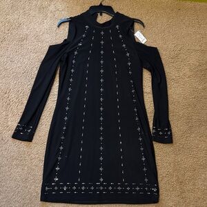 White House Black Market Black Studded Long Sleeve Dress